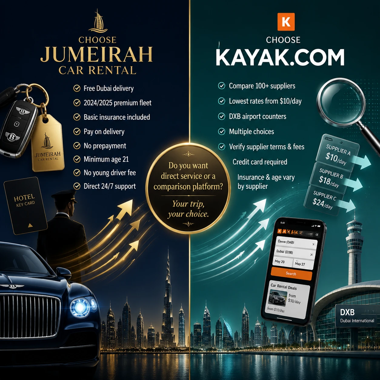 Jumeirah Car Rental vs Kayak