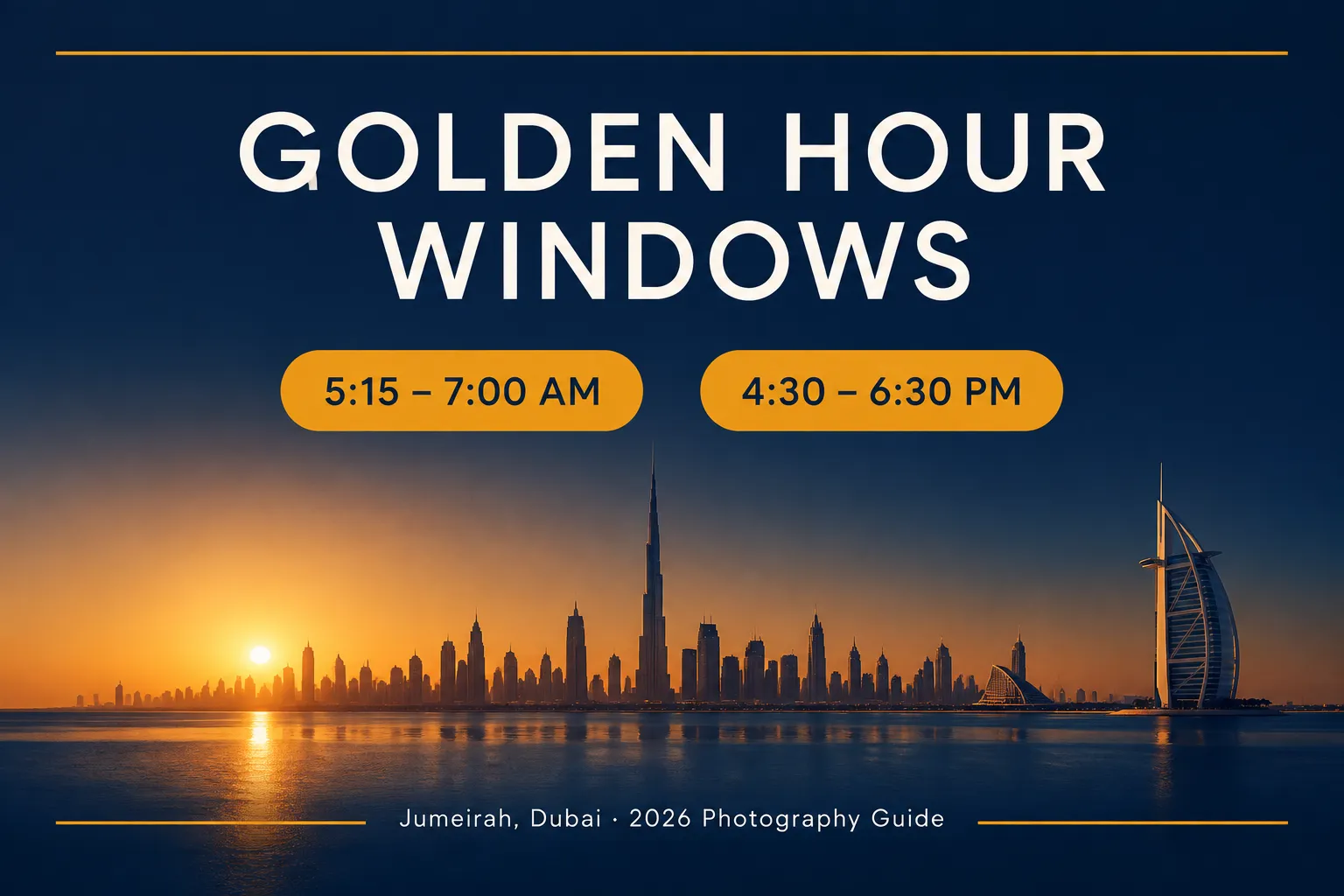 Golden hour and blue hour timing windows for shooting in Jumeirah