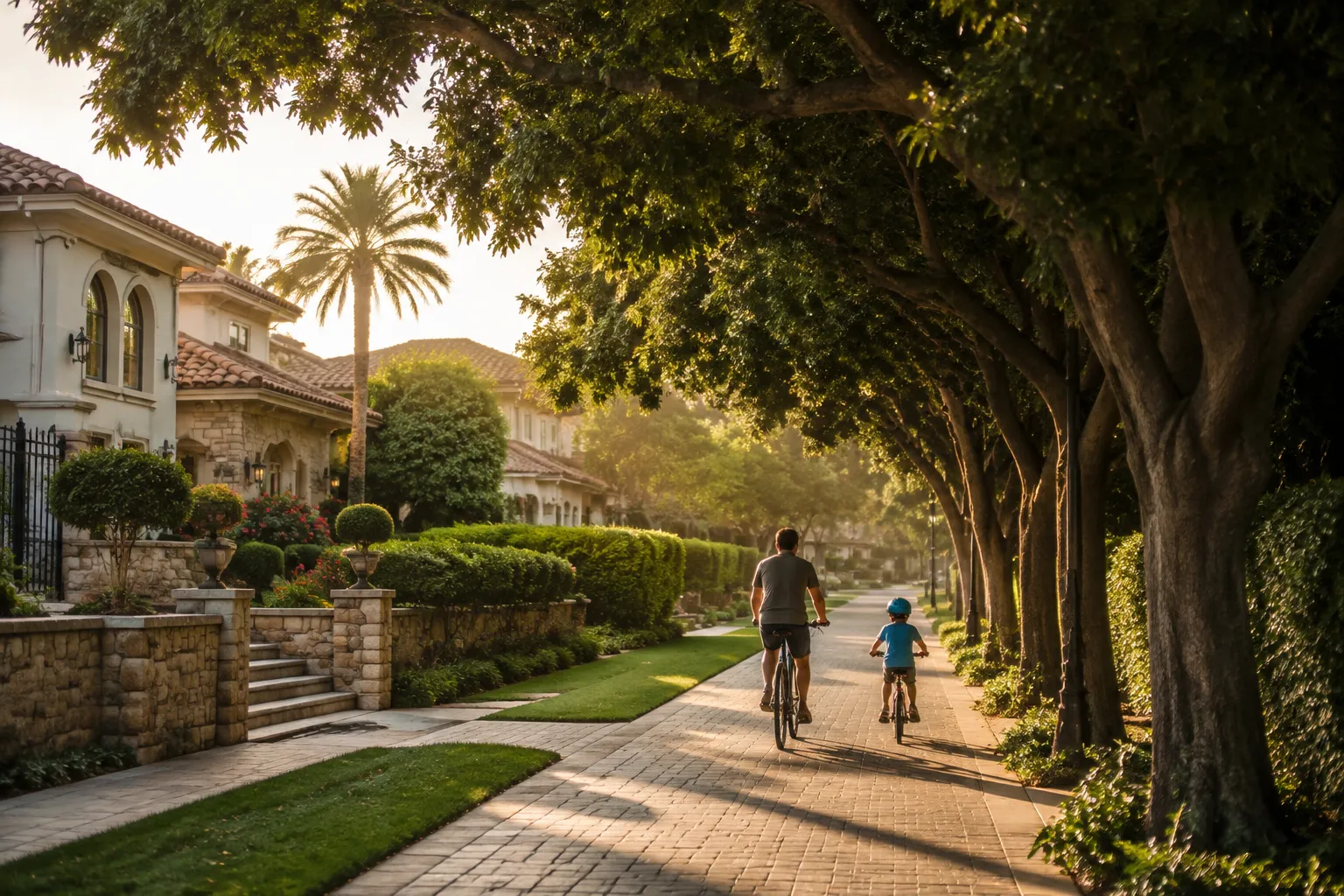A quiet, tree-lined residential street in Jumeirah 2