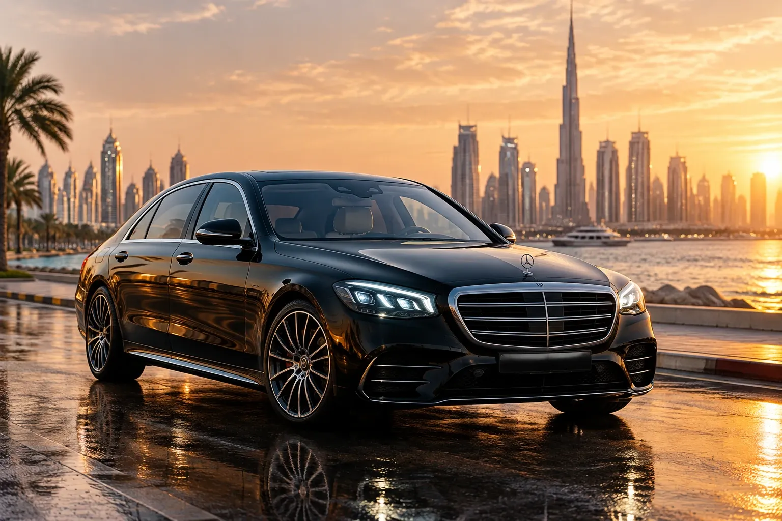Cinematic luxury photo of Mercedes-Benz S 580 2023 rental in Jumeirah Dubai