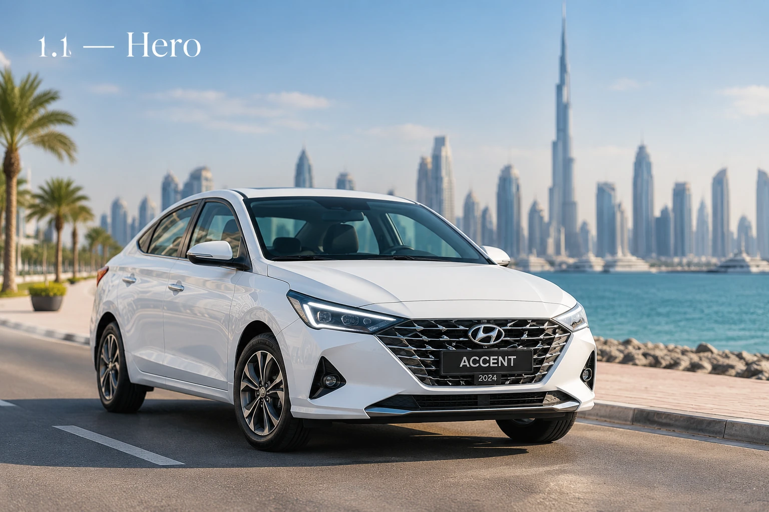 Hyundai Accent 2024 sedan rental in Jumeirah Dubai hero image