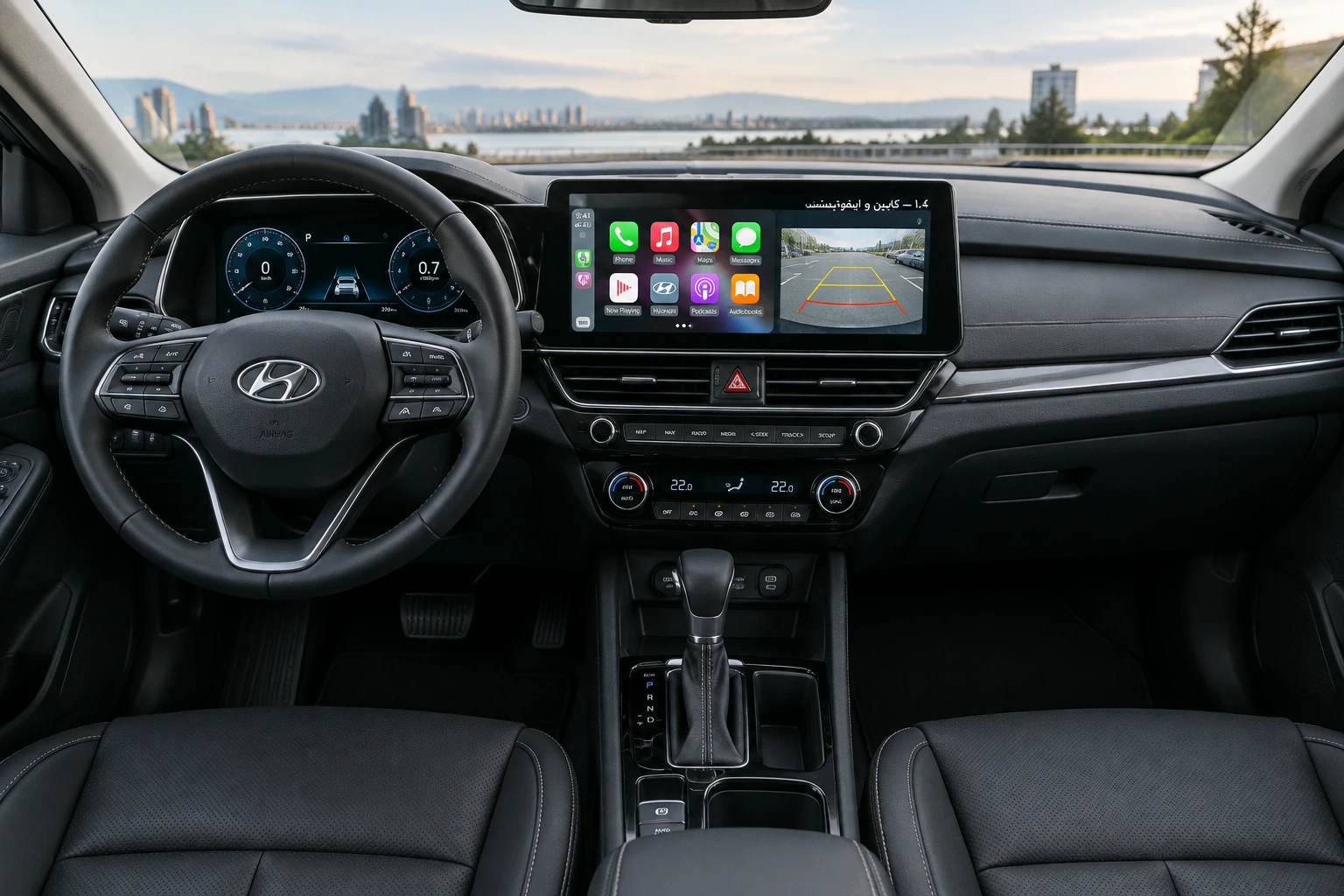 Hyundai Accent 2024 interior infotainment Apple CarPlay leather seats Dubai rental