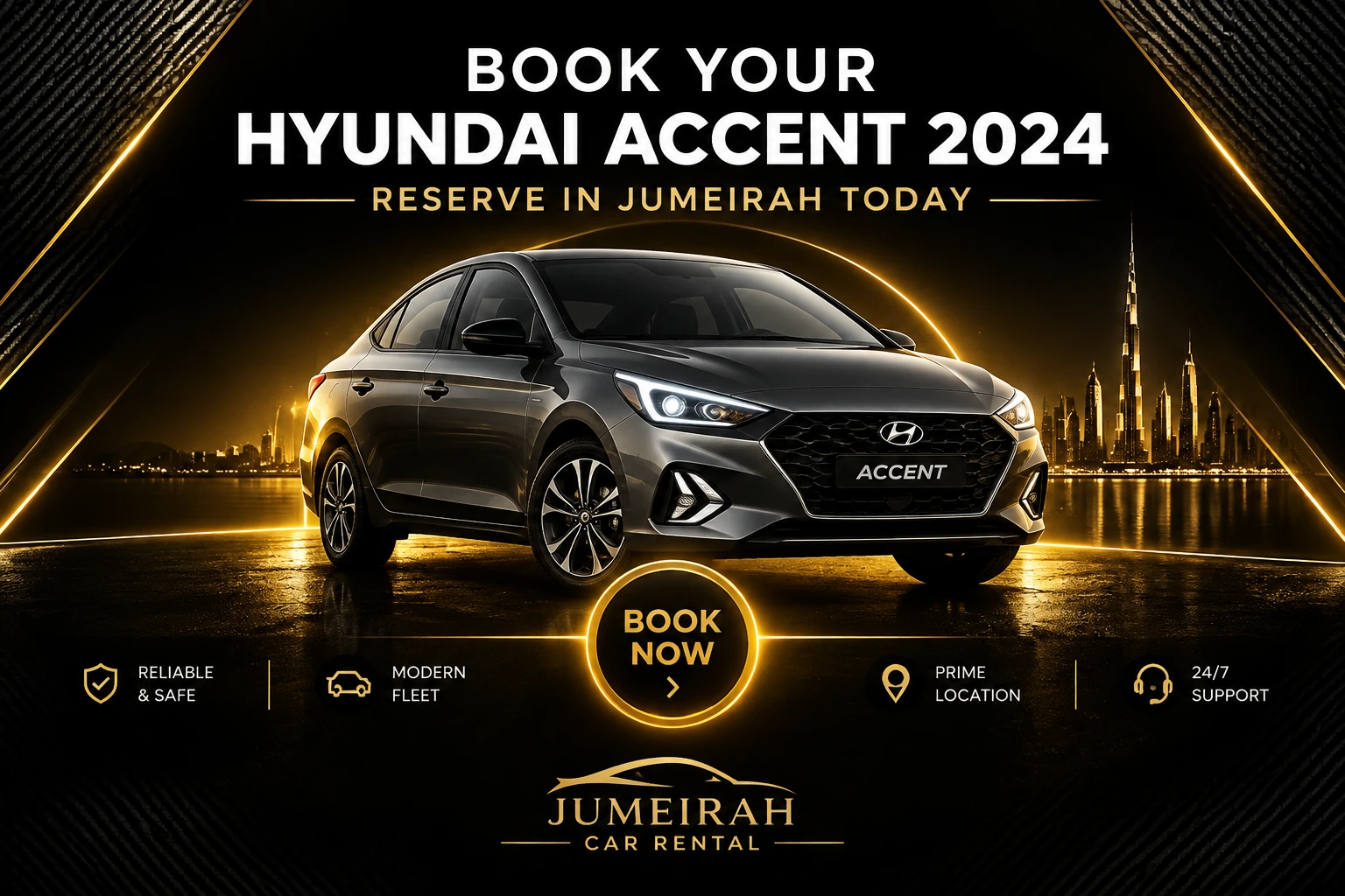 Book now Hyundai Accent 2024 rental Jumeirah Car Rental Dubai CTA banner