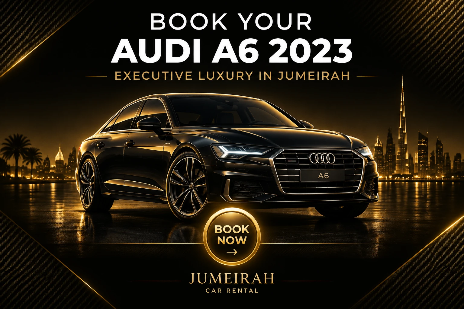 Book Audi A6 2023 luxury sedan rental in Dubai WhatsApp CTA banner