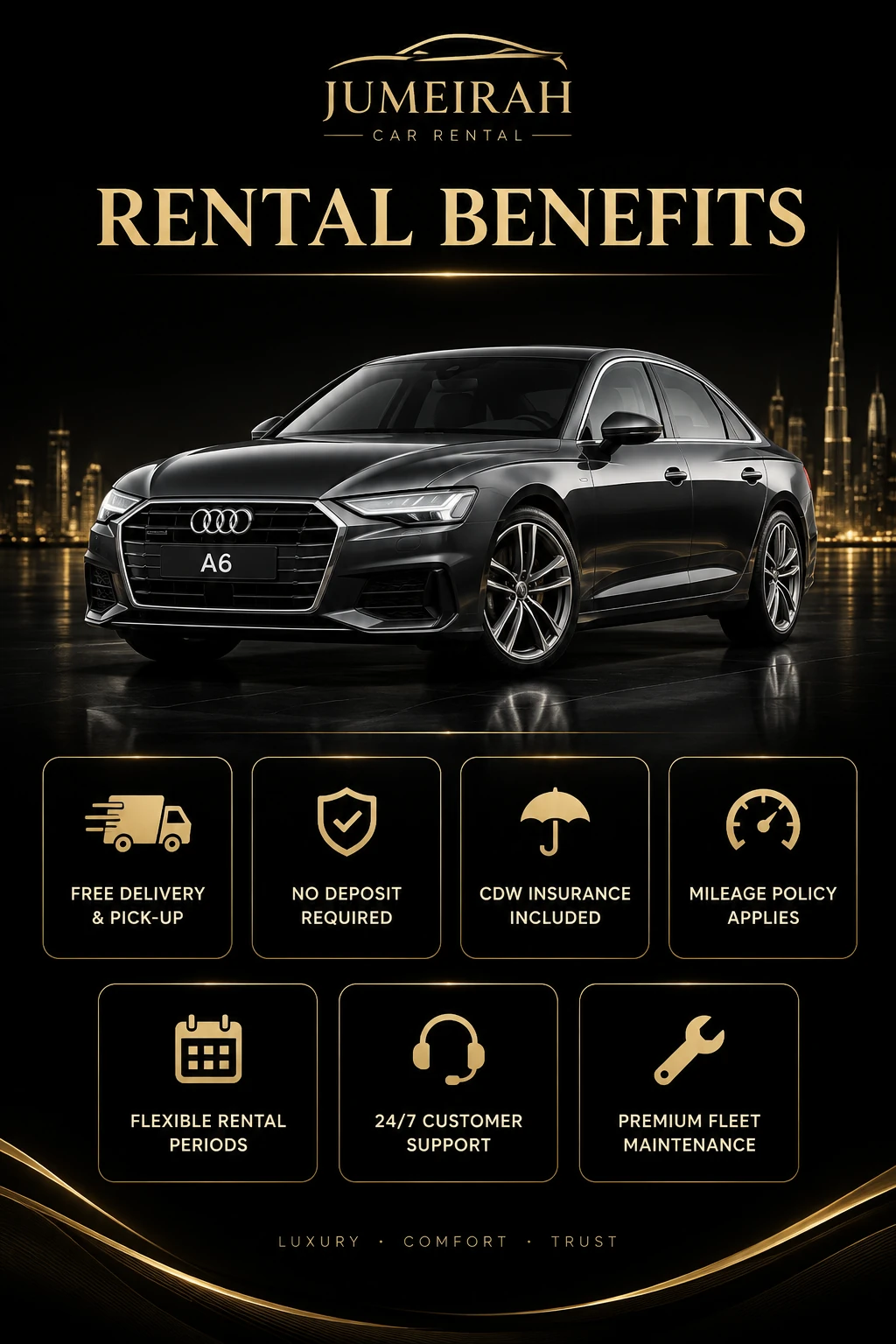 Exclusive benefits of renting Audi A6 2023 with Jumeirah Car Rental