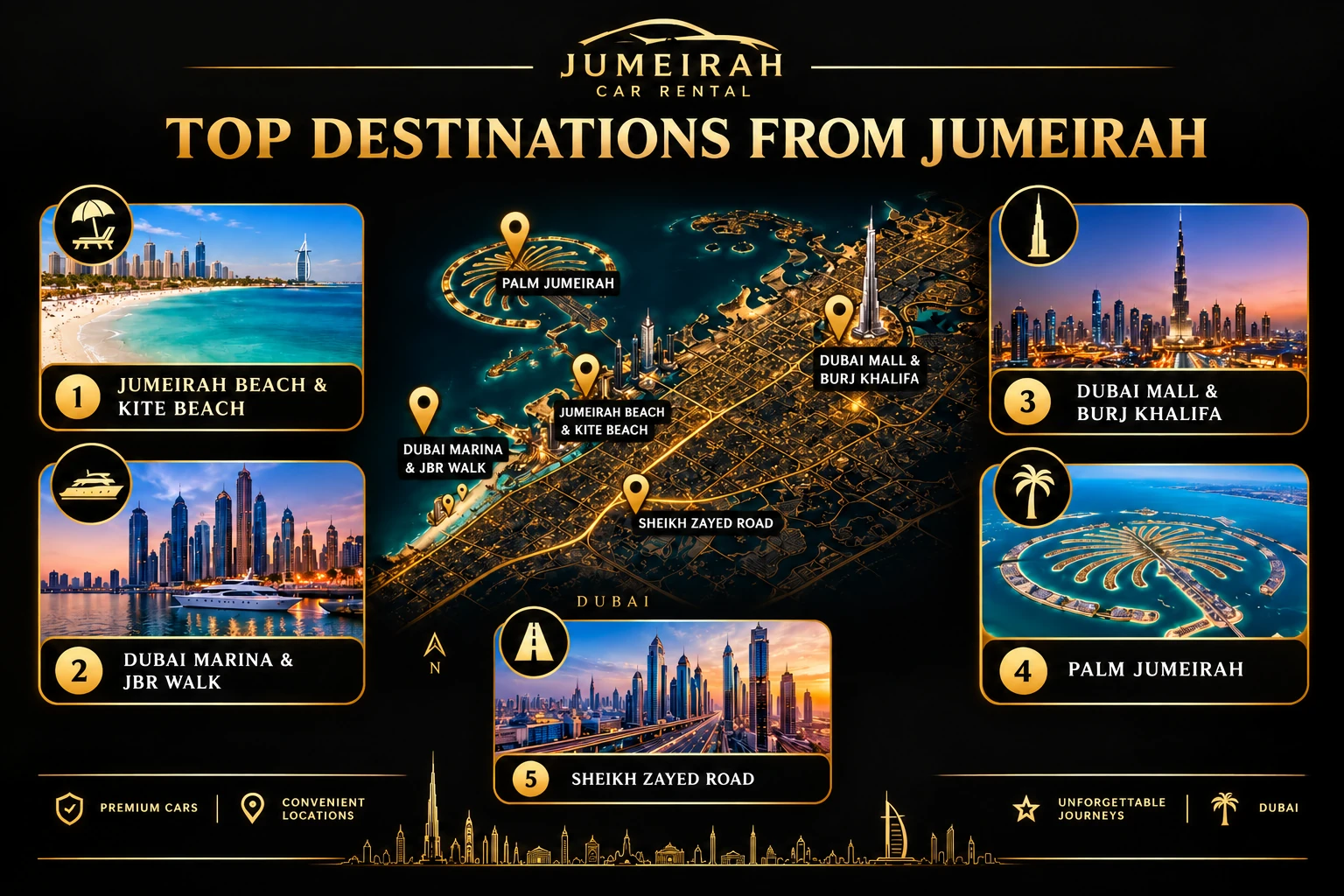 Top destinations from Jumeirah when renting Hyundai Accent 2024 in Dubai